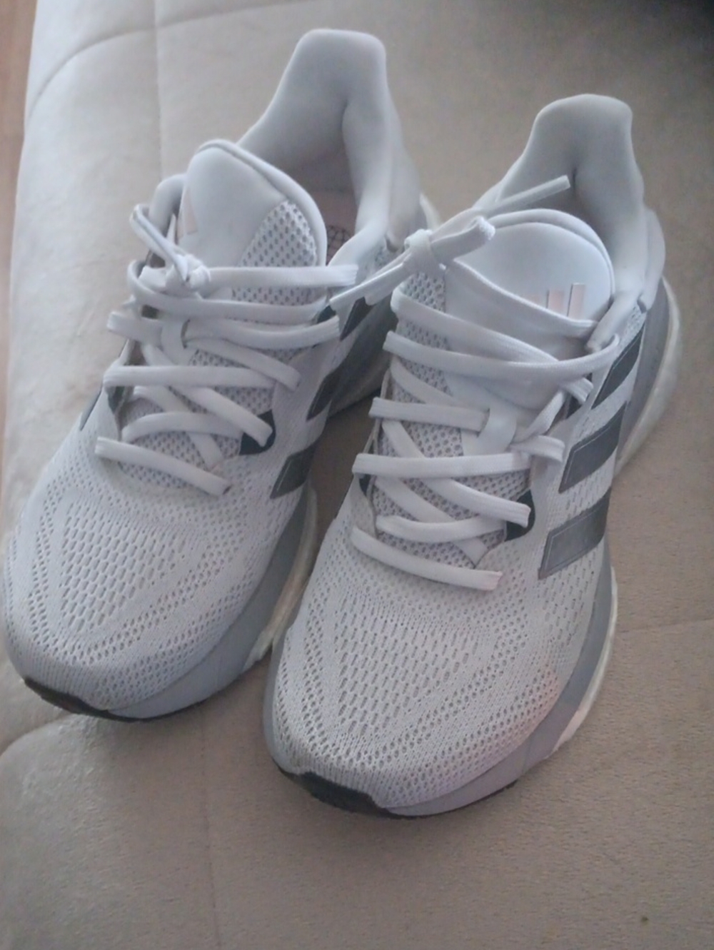 adidas White Sneakers with Gray Stripes